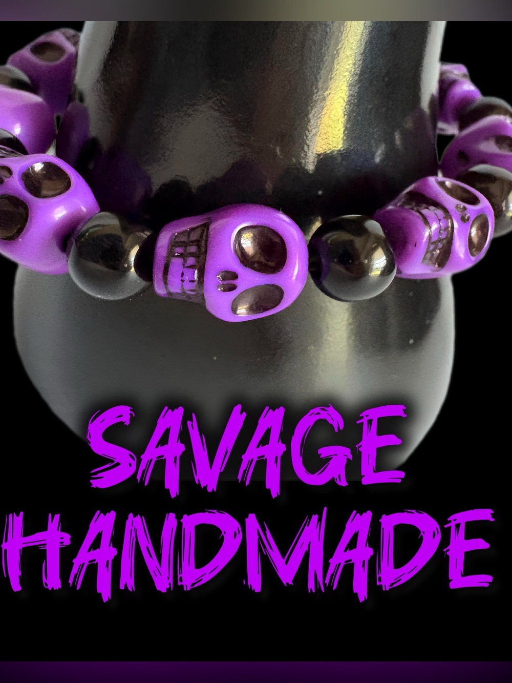 Handmade Purple Skull Bead Stretch Bracelet